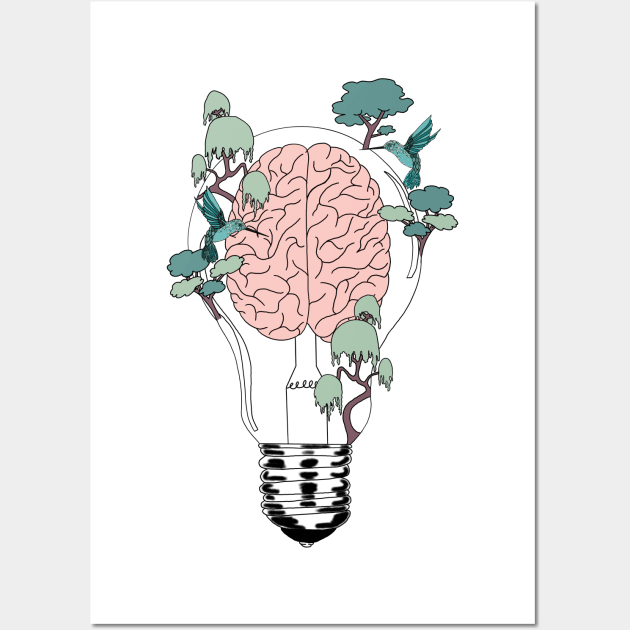 Brain lightbulb Design Wall Art by Carries Design 